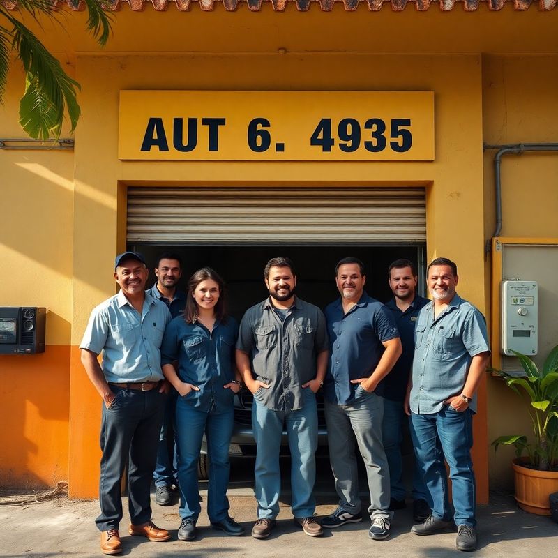 Equipe da Casa Oliveira em frente à fachada âmbar-dourada da oficina em Salvador